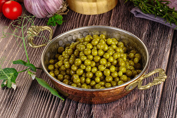 Sweet young canned green peas