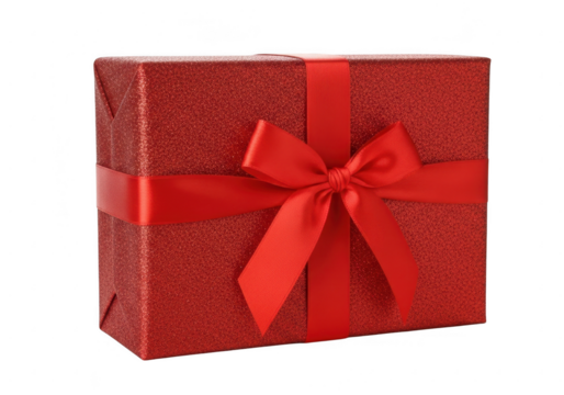 Sparkling red gift box with ribbon bow isolated on transparent background - Powered by Adobe