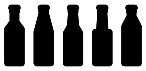 Beer Bottle Silhouettes Set. Bottle Silhouettes Set. Beer, Beverage and Drink Container Vector Collection.