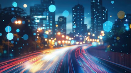 Abstract Light Trails Illustrating Project Management Concept, Faceless Business Professionals in Urban Environment, Bokeh City Lights