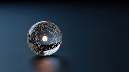 Abstract metallic sphere with intricate textures reflecting light on a dark background