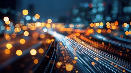 Abstract Light Trails Illustrating Project Management Concept, Faceless Business Professionals in Urban Environment, Bokeh City Lights