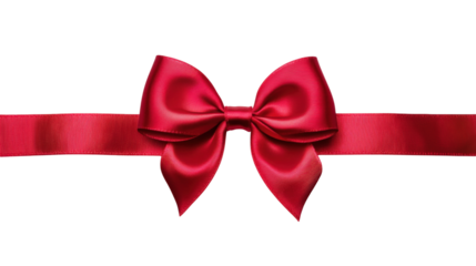 Red satin bow with ribbon isolated on a transparent background 1