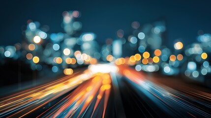 Abstract Light Trails Illustrating Project Management Concept, Faceless Business Professionals in Urban Environment, Bokeh City Lights