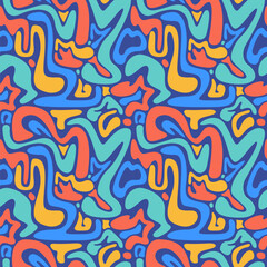 Colorful abstract seamless pattern. Creative geometric shape background trendy design with liquid wavy shapes. Doodle backdrop.
