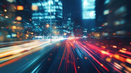 Abstract Light Trails Illustrating Project Management Concept, Faceless Business Professionals in Urban Environment, Bokeh City Lights