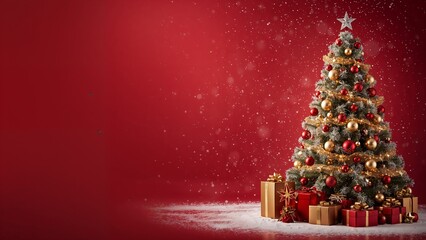 christmas tree on red background