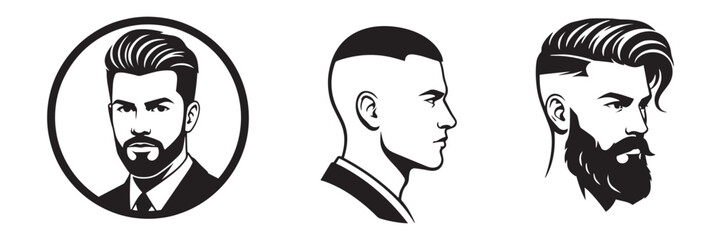 Illustrations of modern men with diverse hairstyles and beards