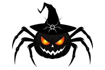 Spooky Halloween Spider with Glowing Jack-o'-lantern Face and Witch Hat