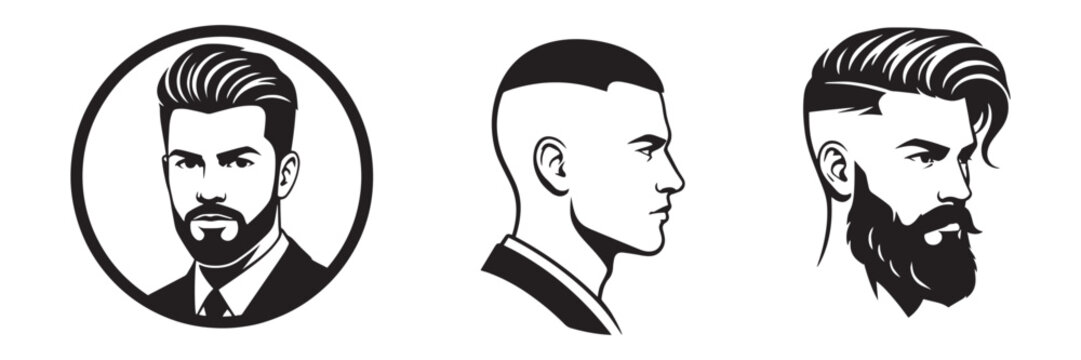 Illustrations of modern men with diverse hairstyles and beards