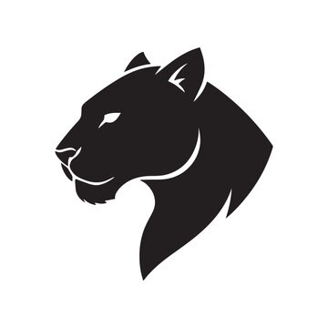 Black lioness head silhouette, elegant wild cat profile vector