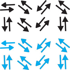 Vertical and horizontal arrow icons for swapping. Diagonal arrows symbol. Double sign navigation on Transparent Background
