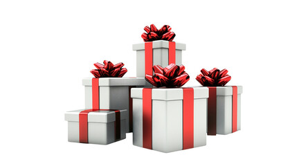Fototapeta premium White Gift Boxes Red Bows isolated on a transparent background