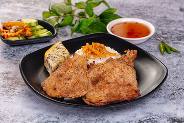 Roasted pork steak with rice