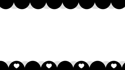 A horizontal video or presentation frame with identical decorative borders along the top and bottom edges. The borders consist of overlapping light grey and black semicircles