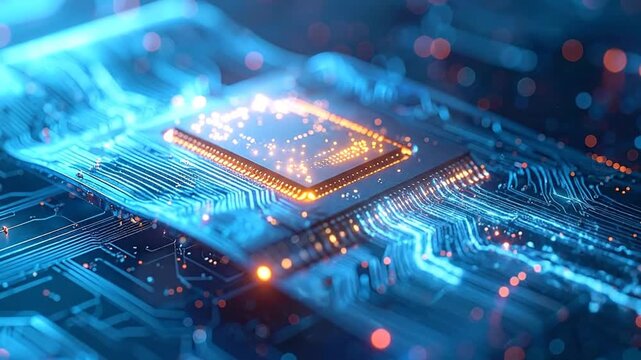 Futuristic Computer Chip with Glowing Circuitry Detail