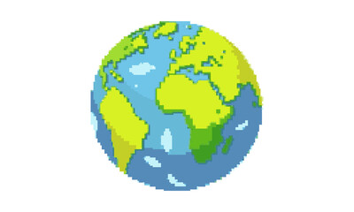 Naklejka premium Pixelated Earth Icon A Digital Representation of Our Planet for Web Design and Environmental Concepts