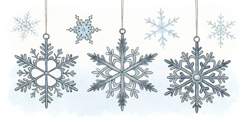 Assortment of Hanging Snowflake Ornaments winter Christmas