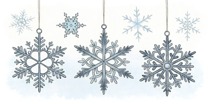 Assortment of Hanging Snowflake Ornaments winter Christmas