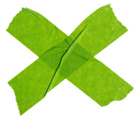 Green adhesive sticky paper masking tape cut out design element, cross shape x