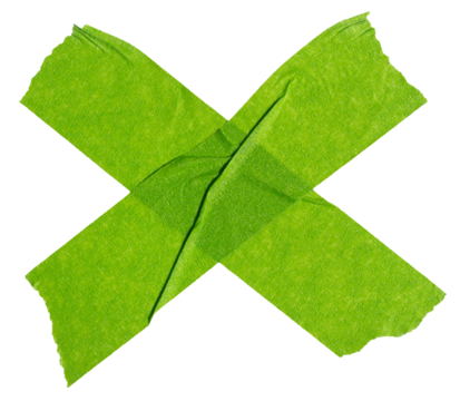 Green adhesive sticky paper masking tape cut out design element, cross shape x