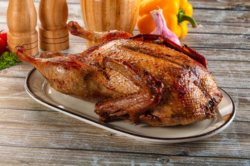 Baked with spices whole duck