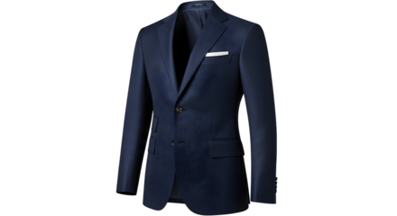Navy blue blazer, textured, pocket square, isolated on transparent background