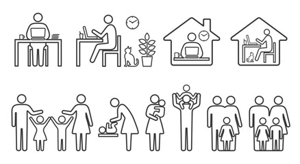 人　家族　アイコン　ピクトグラム　線画イラストセット