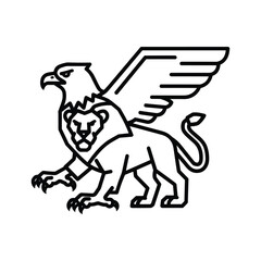 Fototapeta premium Griffin mythical creature with eagle head, wings, lion body, isolated