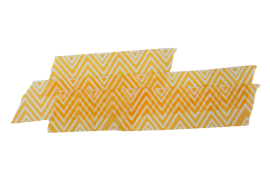 Ripped torn striped yellow adhesive tape on transparent background, washi tape design element