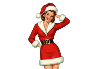 Vintage pin-up santa's helper isolated on transparent background