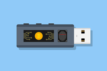 Secure bitcoin wallet concept stick with fingerprint vector