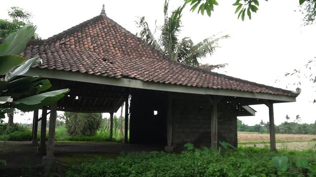 Abandoned Traditional Javanese Style Pavilion in Field