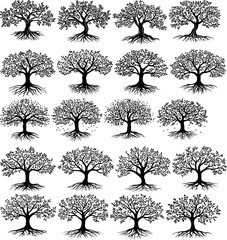 Decorative Tree of Life Bundle, Ornamental Family Trees with Roots and Leaves for Spiritual Art