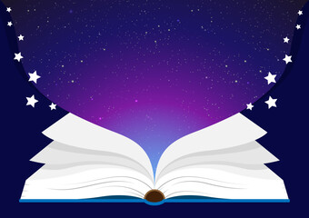Open magic book, Concept of reading and literature. Education and knowledge vector concept. Banner books concept.