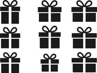Minimal geometric gift box illustration set using simple flat shapes and clean symmetrical ribbon vector elements