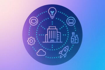 Fototapeta premium Innovative business ecosystem concept visualizing interconnectedness between technology, innovation, and industry showcasing a modern corporate identity and digital transformation
