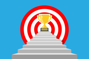 Stairs to success to a target trophy cup winner illustration vector