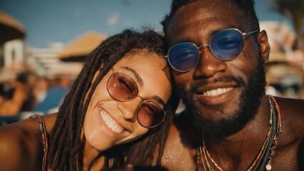 Couple sharing a moment of happiness on a sunny beach day