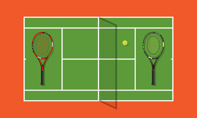 Top view of large tennis court layout
