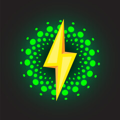 Green wireless charging icon Glowing symbols with lightning bolt dark background vector