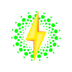 Green wireless charging icon Glowing symbols with lightning bolt