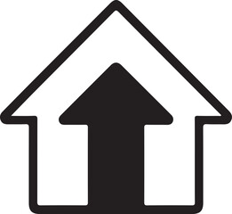 Vector house outline icon featuring an upward pointing arrow symbolizing home page navigation or data transfer