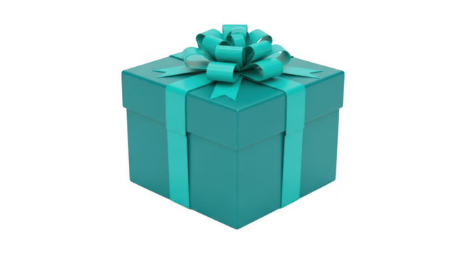 Teal gift box with bow isolated on transparent background
