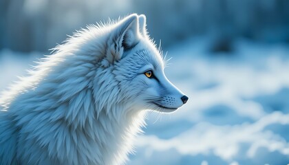 Obraz premium Arctic fox with white fur in winter snow