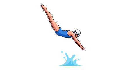 A woman in a blue swimsuit diving into water creating a splash