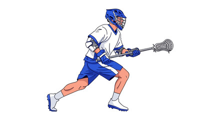 Naklejka premium Lacrosse player in motion wearing blue and white uniform holding a lacrosse stick