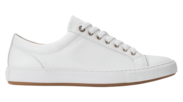  Clean white sneaker with gum sole side view transparent background - Powered by Adobe