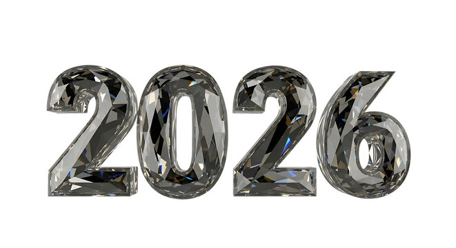 Happy new year 2026. png image. Crystal numbers 2026 forming a celebratory new year greeting isolated on transparent background.
