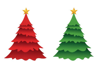 Fototapeta premium Two christmas trees, red and green, isolated on transparent background